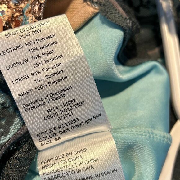 Revolution Dance Costume Tute Sequins Body suit Tulle Greyish Light Blue - Picture 6 of 8